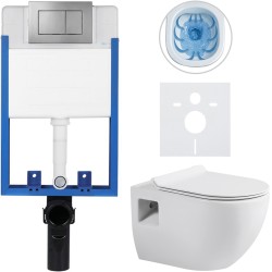 CERANO - Kompletný podomietkový WC set Lite/Dure - biela lesklá - WC tlačidlo Classic, tmavo šedá - na zamurovanie - 51x35 (CER-583355)