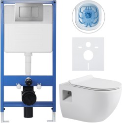 CERANO - Kompletný podomietkový WC set Lite/Dure - biela lesklá - WC tlačidlo Classic, tmavo šedá - predstenová inštalácia / sadrokartón - 51x35 (CER-707235)