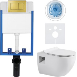 CERANO - Kompletný podomietkový WC set Lite/Dure - biela lesklá - WC tlačidlo Classic, zlatá - na zamurovanie - 51x35 (CER-554226)