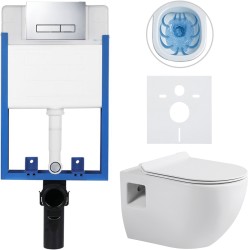CERANO - Kompletný podomietkový WC set Lite/Dure - biela lesklá - WC tlačidlo Slim, chróm - na zamurovanie - 51x35 (CER-665887)