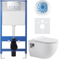 CERANO - Kompletný podomietkový WC set Lite/Dure - biela lesklá - WC tlačidlo Slim, chróm - predstenová inštalácia / sadrokartón - 51x35 (CER-665890)