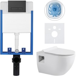 CERANO - Kompletný podomietkový WC set Lite/Dure - biela lesklá - WC tlačidlo Slim, čierne matné - na zamurovanie - 51x35 (CER-665881)