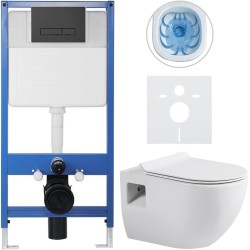 CERANO - Kompletný podomietkový WC set Lite/Dure - biela lesklá - WC tlačidlo Slim, čierne matné - predstenová inštalácia / sadrokartón - 51x35 (CER-665884)