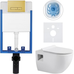 CERANO - Kompletný podomietkový WC set Lite/Dure - biela lesklá - WC tlačidlo Slim, zlatá - na zamurovanie - 51x35 (CER-735157)