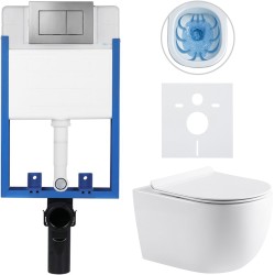 CERANO - Kompletný podomietkový WC set Lite/Felci - biela lesklá - WC tlačidlo Classic, tmavo šedá - na zamurovanie - 52,5x36 (CER-080359)