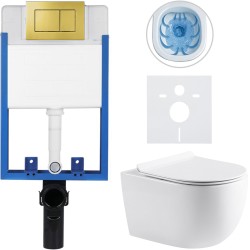 CERANO - Kompletný podomietkový WC set Lite/Felci - biela lesklá - WC tlačidlo Classic, zlatá - na zamurovanie - 52,5x36 (CER-028937)