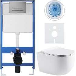 CERANO - Kompletný podomietkový WC set Lite/Felci - biela lesklá - WC tlačidlo Slim, tmavo šedá - predstenová inštalácia / sadrokartón - 52,5x36 (CER-483423)
