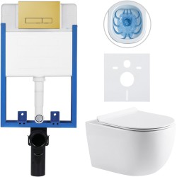 CERANO - Kompletný podomietkový WC set Lite/Felci - biela lesklá - WC tlačidlo Slim, zlatá - na zamurovanie - 52,5x36 (CER-333328)