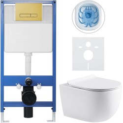 CERANO - Kompletný podomietkový WC set Lite/Felci - biela lesklá - WC tlačidlo Slim, zlatá - predstenová inštalácia / sadrokartón - 52,5x36 (CER-355976)