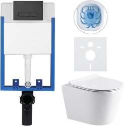 CERANO - Kompletný podomietkový WC set Profi/Carlito - biela lesklá - WC tlačidlo Slim, čierne matné - na zamurovanie - 48,5x36,5 (CER-8050BD74)