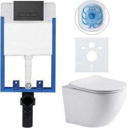 CERANO - Kompletný podomietkový WC set Profi/Cesso - biela lesklá - WC tlačidlo Slim, čierne matné - na zamurovanie - 49x36 (CER-8050BD16)