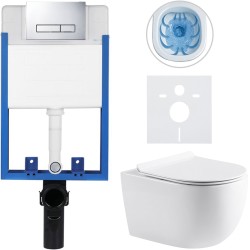 CERANO - Kompletný podomietkový WC set Profi/Felci - biela lesklá - WC tlačidlo Slim, chróm - na zamurovanie - 52,5x36 (CER-8050BD55)