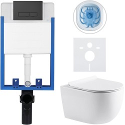 CERANO - Kompletný podomietkový WC set Profi/Felci - biela lesklá - WC tlačidlo Slim, čierne matné - na zamurovanie - 52,5x36 (CER-8050BD57)