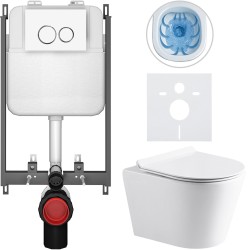 CERANO - Kompletný WC set Basic/Carlito - biela lesklá - WC tlačidlo Dualo/Biela - na zamurovanie - 48,5x36,5 (CER-8050BD86016)