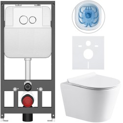 CERANO - Kompletný WC set Basic/Carlito - biela lesklá - WC tlačidlo Dualo/Biela - závesné - predstenová inštalácia - 48,5x36,5 (CER-8050BD86018)