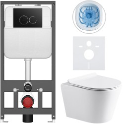 CERANO - Kompletný WC set Basic/Carlito - biela lesklá - WC tlačidlo Dualo/Čierna - závesné - predstenová inštalácia - 48,5x36,5 (CER-8050BD86023)