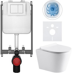 CERANO - Kompletný WC set Basic/Carlito - biela lesklá - WC tlačidlo Maxio/Biela - na zamurovanie - 48,5x36,5 (CER-8050BD86031)