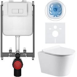 CERANO - Kompletný WC set Basic/Carlito - biela lesklá - WC tlačidlo Modulo/Biela - na zamurovanie - 48,5x36,5 (CER-8050BD86046)