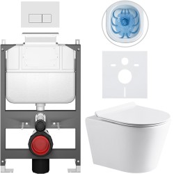 CERANO - Kompletný WC set Basic/Carlito - biela lesklá - WC tlačidlo Modulo/Biela - ovládanie zhora - predstenová inštalácia - 48,5x36,5 (CER-8050BD86045)