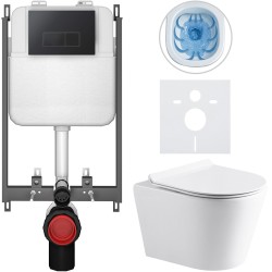 CERANO - Kompletný WC set Basic/Carlito - biela lesklá - WC tlačidlo Modulo/Čierna - na zamurovanie - 48,5x36,5 (CER-8050BD86051)