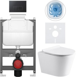 CERANO - Kompletný WC set Basic/Carlito - biela lesklá - WC tlačidlo Modulo/Čierna - ovládanie zhora - predstenová inštalácia - 48,5x36,5 (CER-8050BD86050)