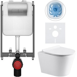 CERANO - Kompletný WC set Basic/Carlito - biela lesklá - WC tlačidlo Modulo/Strieborná - na zamurovanie - 48,5x36,5 (CER-8050BD86056)