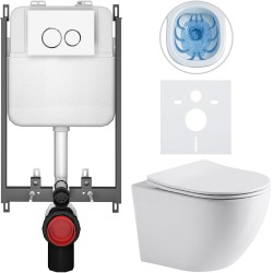 CERANO - Kompletný WC set Basic/Cesso - biela lesklá - WC tlačidlo Dualo/Biela - na zamurovanie - 49x36 (CER-8050BD85926)