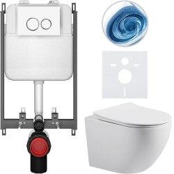 CERANO - Kompletný WC set Basic/Cesso - biela lesklá - WC tlačidlo Dualo/Biela - na zamurovanie - 49x36 (CER-8050BD85971)