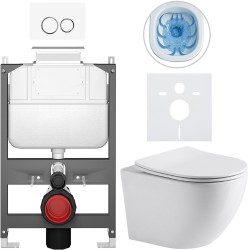 CERANO - Kompletný WC set Basic/Cesso - biela lesklá - WC tlačidlo Dualo/Biela - ovládanie zhora - predstenová inštalácia - 49x36 (CER-8050BD85925)