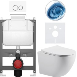 CERANO - Kompletný WC set Basic/Cesso - biela lesklá - WC tlačidlo Dualo/Biela - ovládanie zhora - predstenová inštalácia - 49x36 (CER-8050BD85970)