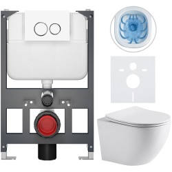 CERANO - Kompletný WC set Basic/Cesso - biela lesklá - WC tlačidlo Dualo/Biela - závesné - nízky modul - predstenová inštalácia - 49x36 (CER-8050BD85929)