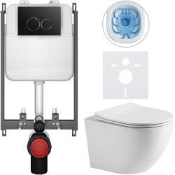 CERANO - Kompletný WC set Basic/Cesso - biela lesklá - WC tlačidlo Dualo/Čierna - na zamurovanie - 49x36 (CER-8050BD85931)