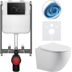 CERANO - Kompletný WC set Basic/Cesso - biela lesklá - WC tlačidlo Dualo/Čierna - na zamurovanie - 49x36 (CER-8050BD85976)