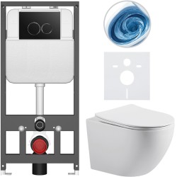 CERANO - Kompletný WC set Basic/Cesso - biela lesklá - WC tlačidlo Dualo/Čierna - závesné - predstenová inštalácia - 49x36 (CER-8050BD85978)