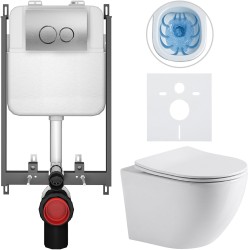 CERANO - Kompletný WC set Basic/Cesso - biela lesklá - WC tlačidlo Dualo/Strieborná - na zamurovanie - 49x36 (CER-8050BD85936)