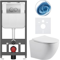 CERANO - Kompletný WC set Basic/Cesso - biela lesklá - WC tlačidlo Dualo/Strieborná - závesné - predstenová inštalácia - 49x36 (CER-8050BD85983)