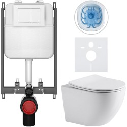 CERANO - Kompletný WC set Basic/Cesso - biela lesklá - WC tlačidlo Maxio/Biela - na zamurovanie - 49x36 (CER-8050BD85941)