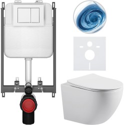 CERANO - Kompletný WC set Basic/Cesso - biela lesklá - WC tlačidlo Maxio/Biela - na zamurovanie - 49x36 (CER-8050BD85986)