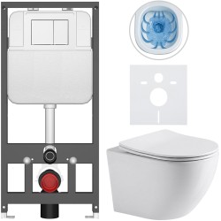 CERANO - Kompletný WC set Basic/Cesso - biela lesklá - WC tlačidlo Maxio/Biela - závesné - predstenová inštalácia - 49x36 (CER-8050BD85943)