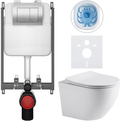 CERANO - Kompletný WC set Basic/Cesso - biela lesklá - WC tlačidlo Maxio/Strieborná - na zamurovanie - 49x36 (CER-8050BD85951)