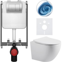 CERANO - Kompletný WC set Basic/Cesso - biela lesklá - WC tlačidlo Maxio/Strieborná - na zamurovanie - 49x36 (CER-8050BD85996)