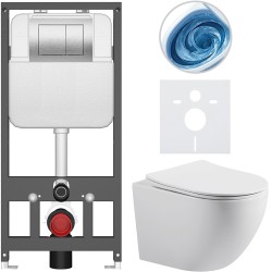 CERANO - Kompletný WC set Basic/Cesso - biela lesklá - WC tlačidlo Maxio/Strieborná - závesné - predstenová inštalácia - 49x36 (CER-8050BD85998)