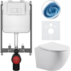 CERANO - Kompletný WC set Basic/Cesso - biela lesklá - WC tlačidlo Modulo/Biela - na zamurovanie - 49x36 (CER-8050BD86001)