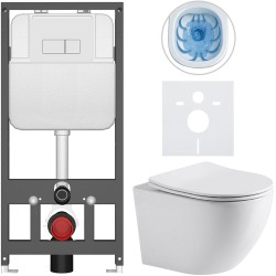 CERANO - Kompletný WC set Basic/Cesso - biela lesklá - WC tlačidlo Modulo/Biela - závesné - predstenová inštalácia - 49x36 (CER-8050BD85958)
