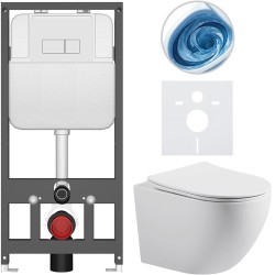 CERANO - Kompletný WC set Basic/Cesso - biela lesklá - WC tlačidlo Modulo/Biela - závesné - predstenová inštalácia - 49x36 (CER-8050BD86003)