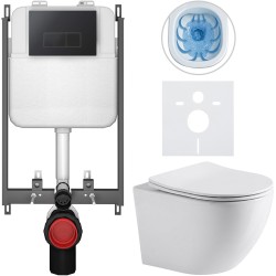 CERANO - Kompletný WC set Basic/Cesso - biela lesklá - WC tlačidlo Modulo/Čierna - na zamurovanie - 49x36 (CER-8050BD85961)