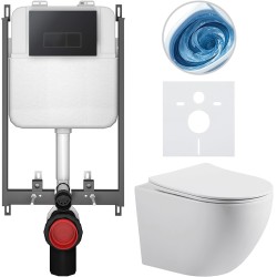 CERANO - Kompletný WC set Basic/Cesso - biela lesklá - WC tlačidlo Modulo/Čierna - na zamurovanie - 49x36 (CER-8050BD86006)