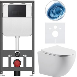 CERANO - Kompletný WC set Basic/Cesso - biela lesklá - WC tlačidlo Modulo/Čierna - závesné - predstenová inštalácia - 49x36 (CER-8050BD86008)