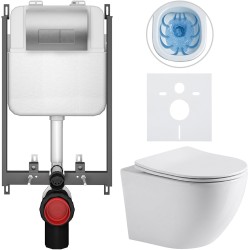 CERANO - Kompletný WC set Basic/Cesso - biela lesklá - WC tlačidlo Modulo/Strieborná - na zamurovanie - 49x36 (CER-8050BD85966)