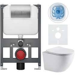 CERANO - Kompletný WC set Basic/Cesso - biela lesklá - WC tlačidlo Modulo/Strieborná - závesné - nízky modul - predstenová inštalácia - 49x36 (CER-8050BD85969)
